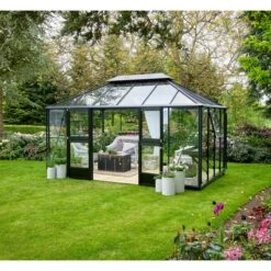 Serre Anthracite Grand Oase 13m² Aluminium Et Verre Trempé 3mm - Juliana -Jardin Serre Boutique serre anthracite grand oase 13m aluminium et verre trempe 3mm juliana 13