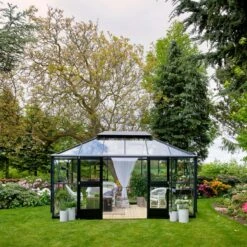 Serre Anthracite Grand Oase 13m² Aluminium Et Verre Trempé 3mm - Juliana -Jardin Serre Boutique serre anthracite grand oase 13m aluminium et verre trempe 3mm juliana 2