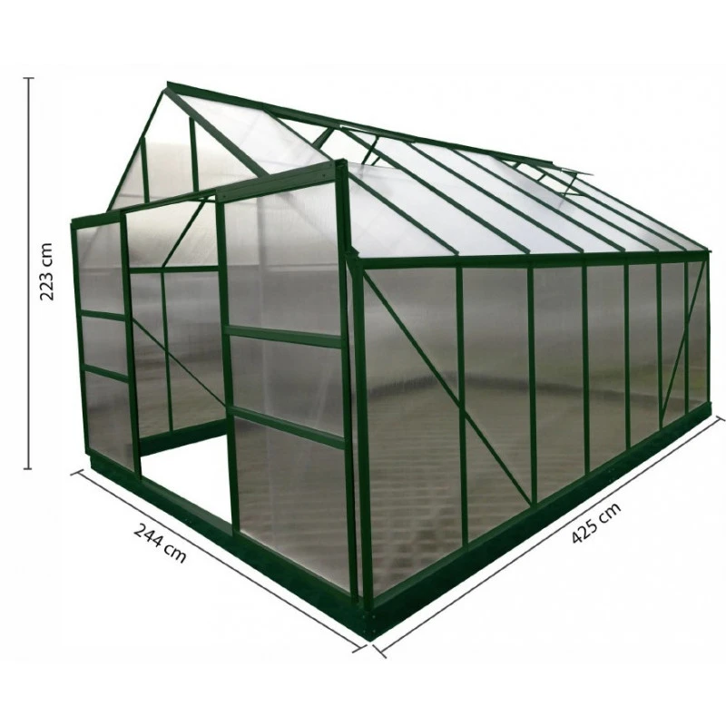 Serre De Jardin 10,37m² Verte En Polycarbonate 6mm + Base - Habrita 14 Serre De Jardin 10,37m² Verte En Polycarbonate 6mm + Base - Habrita – Image 12