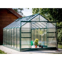 Serre De Jardin 10,37m² Verte En Polycarbonate 6mm + Base - Habrita