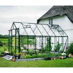 Serre De Jardin 11,5m² Magnum 148 En Aluminium Noir Et Verre Horticole 3mm - Halls
