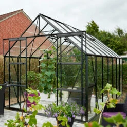 Serre De Jardin 11,5m² Magnum 148 En Aluminium Noir Et Verre Horticole 3mm - Halls -Jardin Serre Boutique serre de jardin 115m magnum 148 en aluminium noir et verre horticole 3mm halls 4