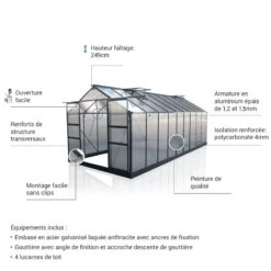 Serre De Jardin 13,2m² Anthracite Polycarbonate 4mm + Embase Green Protect 18 Serre De Jardin 13,2m² Anthracite Polycarbonate 4mm + Embase Green Protect -Jardin Serre Boutique serre de jardin 132m anthracite polycarbonate 4mm embase green protect 3