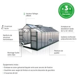 Serre De Jardin 15,03m² Anthracite PC 4mm + Embase Green Protect -Jardin Serre Boutique serre de jardin 1503m anthracite pc 4mm embase green protect 3