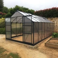 Serre De Jardin 16,9m² Anthracite En Polycarbonate 4mm + Embase Green Protect