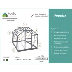 Serre De Jardin 3,8m² Popular 66 En Aluminium Et Polycarbonate 4mm - Halls -Jardin Serre Boutique serre de jardin 38m popular 66 en aluminium et polycarbonate 4mm halls 2