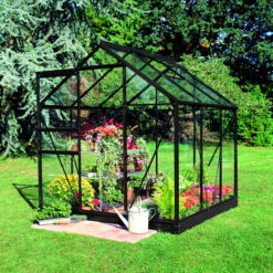 Serre De Jardin 3,8m² Popular 66 En Aluminium Noir Et Verre Horticole 3mm - Halls