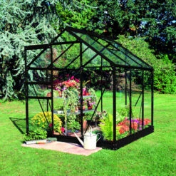 Serre De Jardin 3,8m² Popular 66 En Aluminium Noir Et Verre Trempé 3mm - Halls