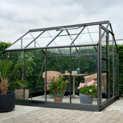 Serre De Jardin 5m² Popular 86 En Aluminium Noir Et Verre Horticole 3mm - Halls