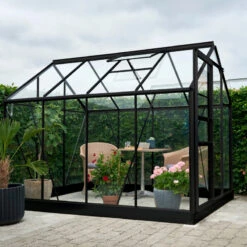 Serre De Jardin 5m² Popular 86 En Aluminium Noir Et Verre Trempé 3mm - Halls