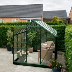Serre De Jardin 5m² Popular 86 En Aluminium Vert Et Verre Trempé 3mm - Halls
