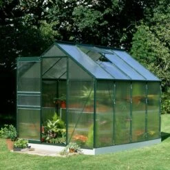 Serre De Jardin 5m² Popular 86 En Aluminium Verte Et Polycarbonate 4mm - Halls