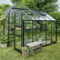 Serre De Jardin 6,17m² En Verre Trempé BURFORD Noire - Halls Costwold -Jardin Serre Boutique serre de jardin 617m en verre trempe burford noire eden greenhouses 1
