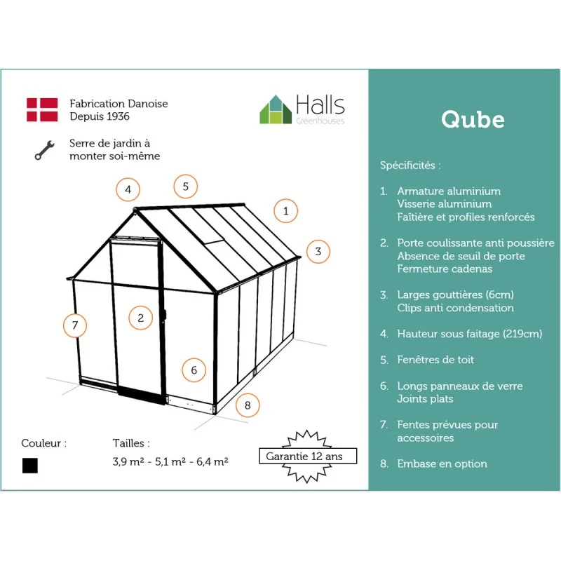 Serre De Jardin 6,4m² Qube 610 Noire En Verre Trempé - Halls 20 Serre De Jardin 6,4m² Qube 610 Noire En Verre Trempé - Halls – Image 18