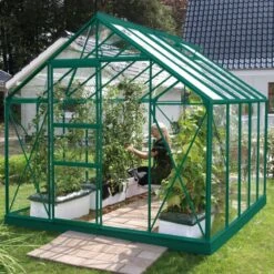 Serre Carvi Merkur 8,10m² En Aluminium Laqué Vert Et Verre Trempé 3mm + Embase Incluse - Natura Lams