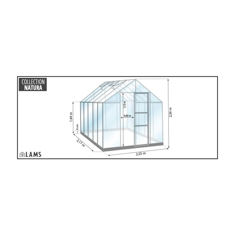 Serre Carvi Merkur 8,10m² En Aluminium Laqué Vert Et Verre Trempé 3mm + Embase Incluse - Natura Lams 6 Serre Carvi Merkur 8,10m² En Aluminium Laqué Vert Et Verre Trempé 3mm + Embase Incluse - Natura Lams – Image 4