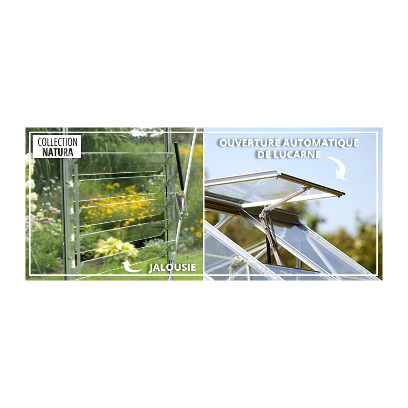 Serre Carvi Merkur 8,10m² En Aluminium Laqué Vert Et Verre Trempé 3mm + Embase Incluse - Natura Lams 12 Serre Carvi Merkur 8,10m² En Aluminium Laqué Vert Et Verre Trempé 3mm + Embase Incluse - Natura Lams – Image 10