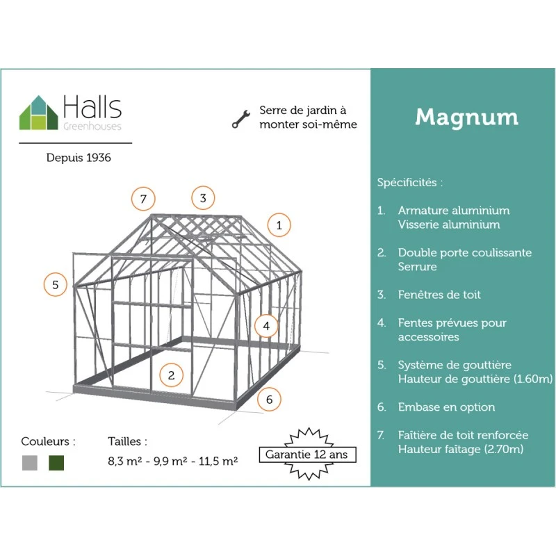 Serre De Jardin 8,3m² Magnum 108 En Aluminium Et Verre Trempé 3mm - Halls 10 Serre De Jardin 8,3m² Magnum 108 En Aluminium Et Verre Trempé 3mm - Halls – Image 8