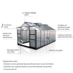 Serre De Jardin 9,13m² Anthracite En Polycarbonate + Embase Green Protect -Jardin Serre Boutique serre de jardin 913m anthracite en polycarbonate embase green protect 3