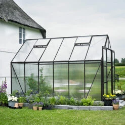 Serre De Jardin 9,9m² Magnum 128 En Aluminium Noir Et Polycarbonate 6mm - Halls