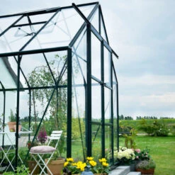 Serre De Jardin 9,9m² Magnum 128 En Aluminium Noir Et Verre Trempé 3mm - Halls -Jardin Serre Boutique serre de jardin 99m magnum 128 en aluminium noir et verre trempe 3mm halls 1