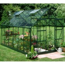 Serre De Jardin 9,9m² Magnum 128 En Aluminium Vert Et Verre Trempé 3mm - Halls -Jardin Serre Boutique serre de jardin 99m magnum 128 en aluminium vert et verre trempe 3mm halls 1
