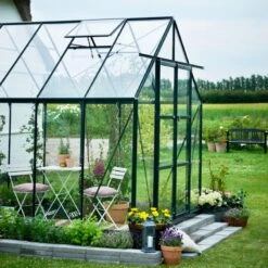 Serre De Jardin 9,9m² Magnum 128 En Aluminium Vert Et Verre Trempé 3mm - Halls -Jardin Serre Boutique serre de jardin 99m magnum 128 en aluminium vert et verre trempe 3mm halls 2