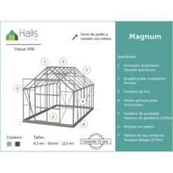 Serre De Jardin 9,9m² Magnum 128 En Aluminium Vert Et Verre Trempé 3mm - Halls -Jardin Serre Boutique serre de jardin 99m magnum 128 en aluminium vert et verre trempe 3mm halls 7