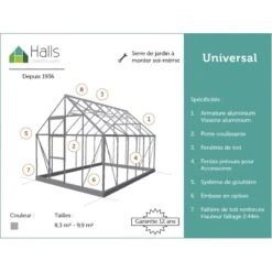 Serre De Jardin 9,9m² Universal 128 En Aluminium Et Polycarbonate 6mm - Halls -Jardin Serre Boutique serre de jardin 99m universal 128 en aluminium et polycarbonate 6mm halls 3