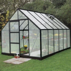 Serre De Jardin 9,9m² Universal 128 En Aluminium Noir Et Polycarbonate 6mm - Halls