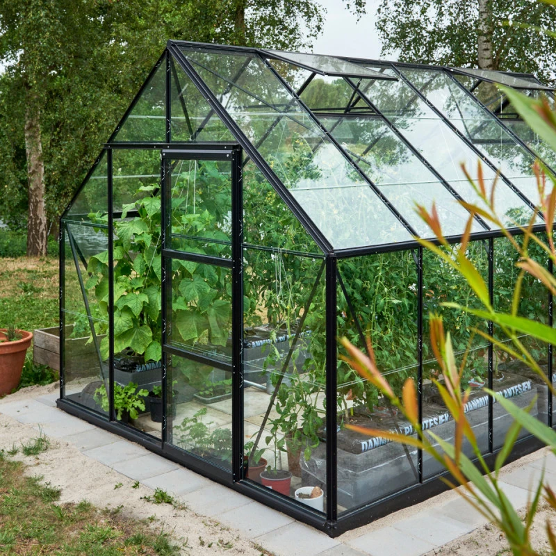 Serre De Jardin 9,9m² Universal 128 En Aluminium Noir Et Verre Horticole 3mm - Halls 3 Serre De Jardin 9,9m² Universal 128 En Aluminium Noir Et Verre Horticole 3mm - Halls