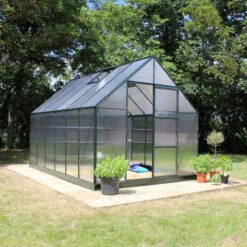 Serre De Jardin 9,9m² Universal 128 En Aluminium Vert Et Polycarbonate 6mm - Halls