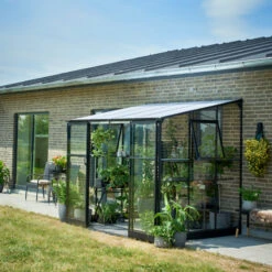 Serre De Jardin Adossée 4,7m² Qube Lean-to 68 Noire En Verre Trempé - Halls