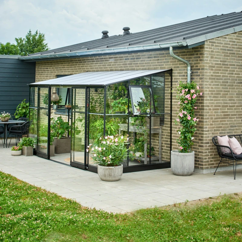 Serre De Jardin Adossée 7,1m² Qube Lean-to 612 Noire En Verre Trempé - Halls 6 Serre De Jardin Adossée 7,1m² Qube Lean-to 612 Noire En Verre Trempé - Halls – Image 4