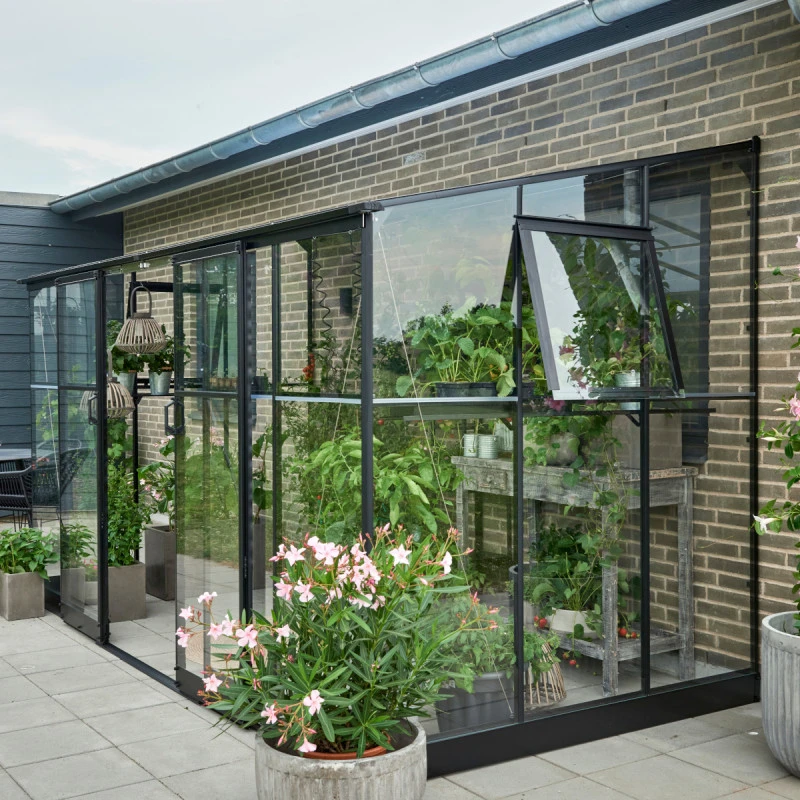 Serre De Jardin Adossée 7,1m² Qube Lean-to 612 Noire En Verre Trempé - Halls 3 Serre De Jardin Adossée 7,1m² Qube Lean-to 612 Noire En Verre Trempé - Halls