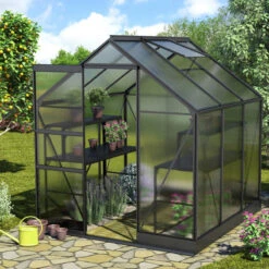 Serre De Jardin Apollo 3800 En Aluminium Noir Et Panneaux De Polycarbonate De 6 Mm - Vitavia
