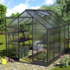 Serre De Jardin Apollo 5000 En Aluminium Noir Et Panneaux De Polycarbonate De 6 Mm - Vitavia
