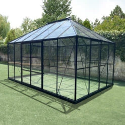 Serre De Jardin Duchesse 12m² En Aluminium Laqué Noir Et Verre Trempé 4mm - Green Protect -Jardin Serre Boutique serre de jardin duchesse 12m en aluminium laque noir et verre trempe 4mm green protect 2