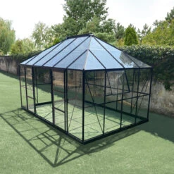 Serre De Jardin Duchesse 12m² En Aluminium Laqué Noir Et Verre Trempé 4mm - Green Protect -Jardin Serre Boutique serre de jardin duchesse 12m en aluminium laque noir et verre trempe 4mm green protect 5