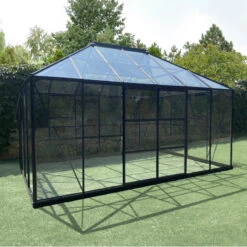 Serre De Jardin Duchesse 12m² En Aluminium Laqué Noir Et Verre Trempé 4mm - Green Protect -Jardin Serre Boutique serre de jardin duchesse 12m en aluminium laque noir et verre trempe 4mm green protect 6