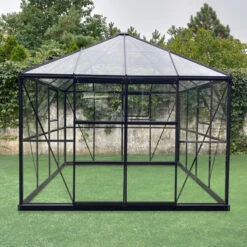 Serre De Jardin Duchesse Carrée 8,18m² En Aluminium Laqué Noir Et Verre Trempé 4mm - Green Protect -Jardin Serre Boutique serre de jardin duchesse carree 818m en aluminium laque noir et verre trempe 4mm green protect 3