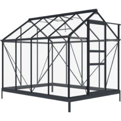 Serre De Jardin En Aluminium Anthracite Et Verre Trempé 4mm RINCA 4,57m² + Embase - Green Protect -Jardin Serre Boutique serre de jardin en aluminium anthracite et verre trempe 4mm rinca 457m embase green protect 2