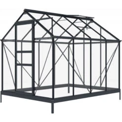 Serre De Jardin En Aluminium Anthracite Et Verre Trempé 4mm RINCA 4,57m² + Embase - Green Protect -Jardin Serre Boutique serre de jardin en aluminium anthracite et verre trempe 4mm rinca 457m embase green protect 3