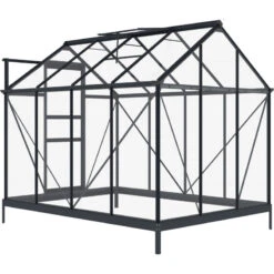 Serre De Jardin En Aluminium Anthracite Et Verre Trempé 4mm RINCA 4,57m² + Embase - Green Protect -Jardin Serre Boutique serre de jardin en aluminium anthracite et verre trempe 4mm rinca 457m embase green protect 4