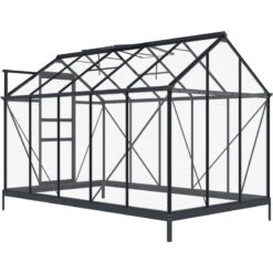Serre De Jardin En Aluminium Anthracite Et Verre Trempé 4mm RINCA 5,68m² + Embase - Green Protect -Jardin Serre Boutique serre de jardin en aluminium anthracite et verre trempe 4mm rinca 568m embase green protect 4