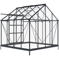 Serre De Jardin En Aluminium Anthracite Et Verre Trempé 4mm RINCA 6,05m² + Embase - Green Protect -Jardin Serre Boutique serre de jardin en aluminium anthracite et verre trempe 4mm rinca 605m embase green protect 4