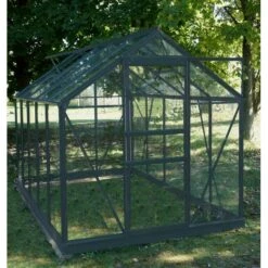 Serre De Jardin En Aluminium Laqué Gris Et Verre Trempé 4,65m² + Embase