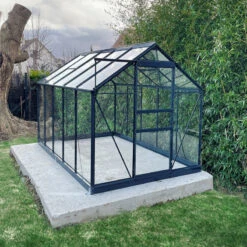 Serre De Jardin En Aluminium Laqué Gris Et Verre Trempé 5,77m² + Embase -Jardin Serre Boutique serre de jardin en aluminium laque gris et verre trempe 577m embase 10