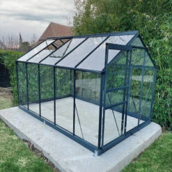 Serre De Jardin En Aluminium Laqué Gris Et Verre Trempé 5,77m² + Embase -Jardin Serre Boutique serre de jardin en aluminium laque gris et verre trempe 577m embase 11