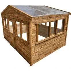 Serre De Jardin En Bois Madriers 28mm Traité Marron 12m² - Gardy Shelter -Jardin Serre Boutique serre de jardin en bois madriers 28mm traite marron 12m gardy shelter 2